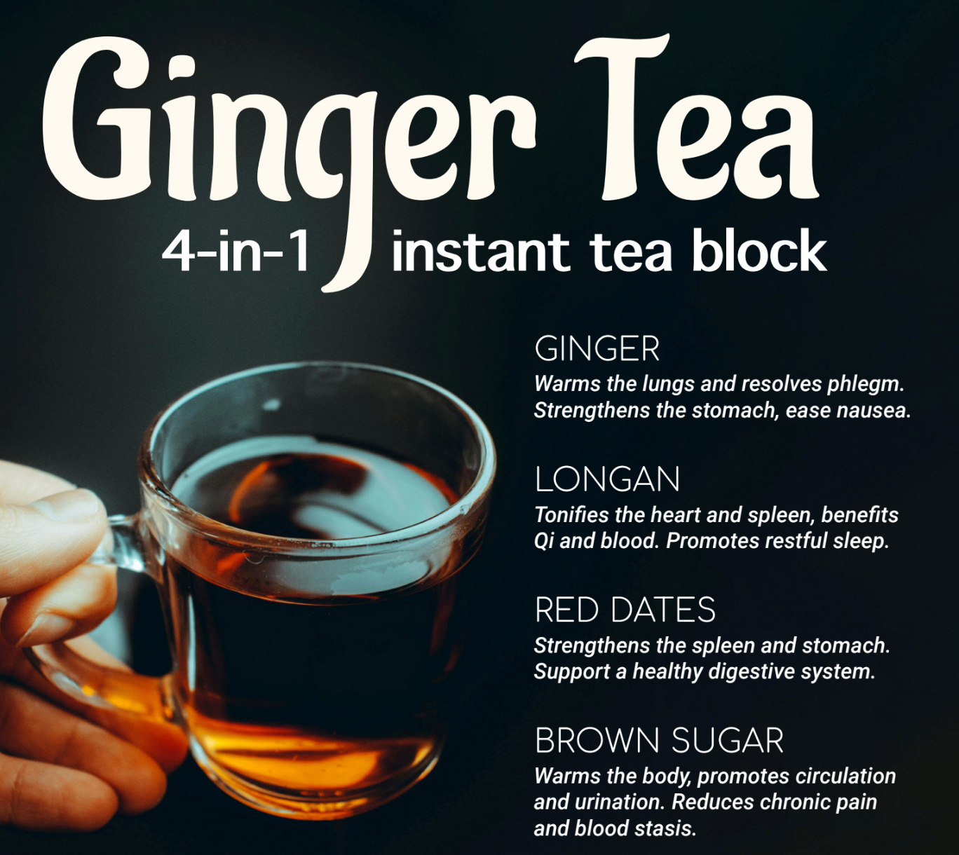 Insta Tea Ginger Tea - Ginger, Longan, Red Dates, and Brown Sugar - 4-in-1 insta ...